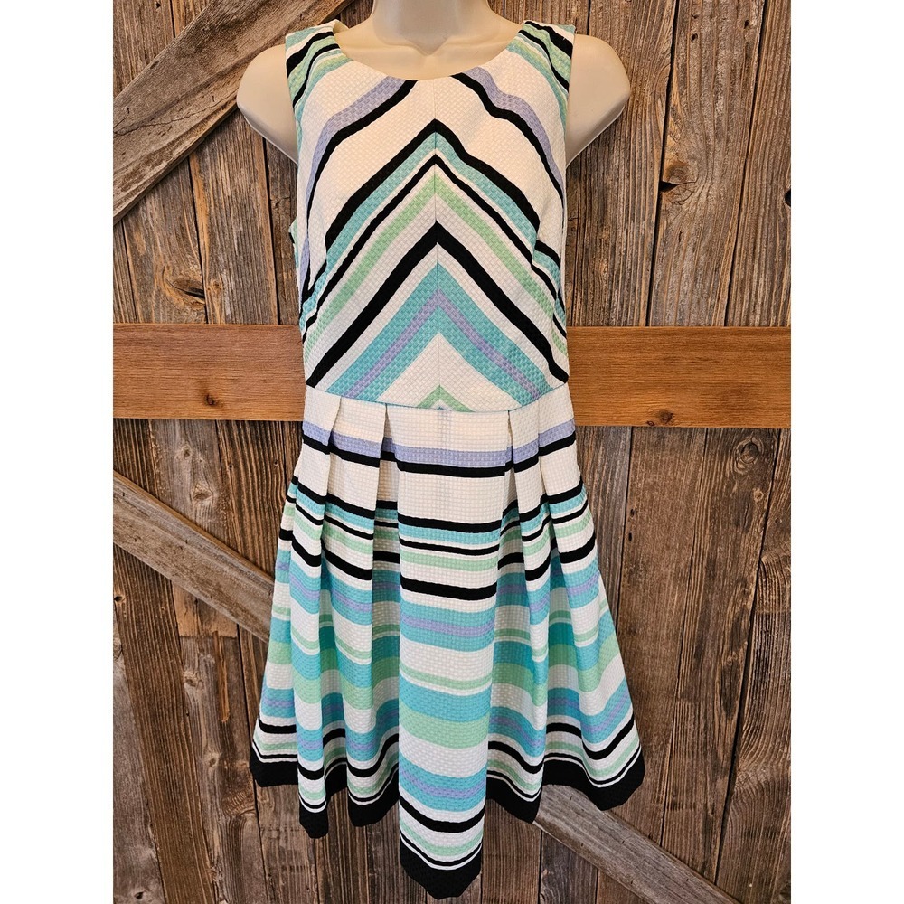 Danny & Nicole Fit & Flare Dress Size 4 Color Block Pleated with Pockets ^